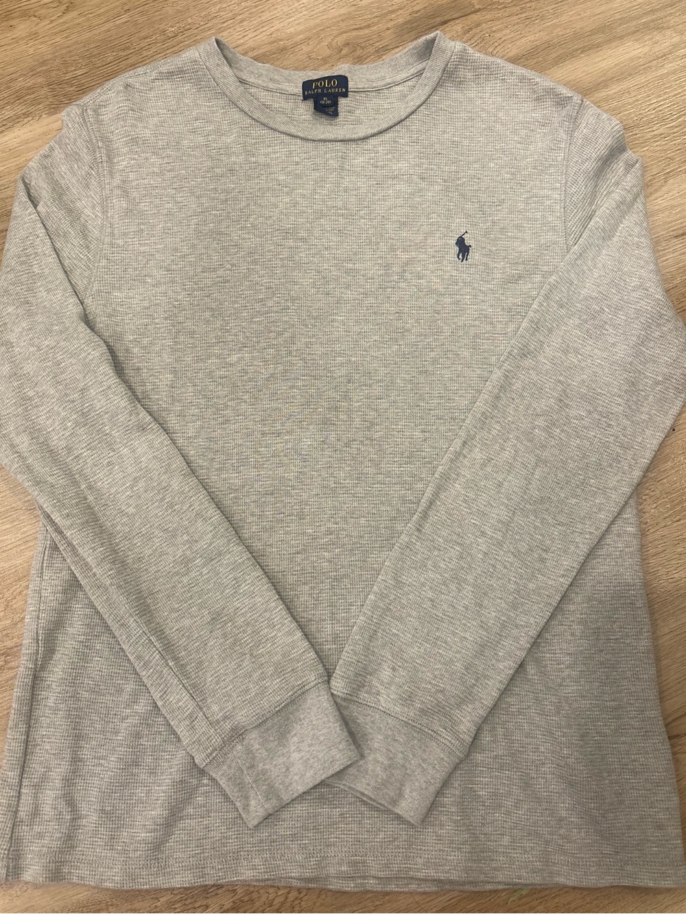 Polo Ralph Lauren Gray Waffle Knit Thermal Long Sleeve Shirt XL 18-20 Pony